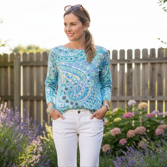 Talbots Tops - Talbots Blue Paisley Bateau Neck Size PXL 3/4 Sleeve Imported NEW Multicolor